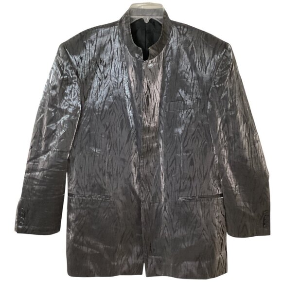 Vintage Y2K Falcone Silver Animal Print Mock Neck‎ Blazer - Men's Size 42 Reg - Picture 1 of 10